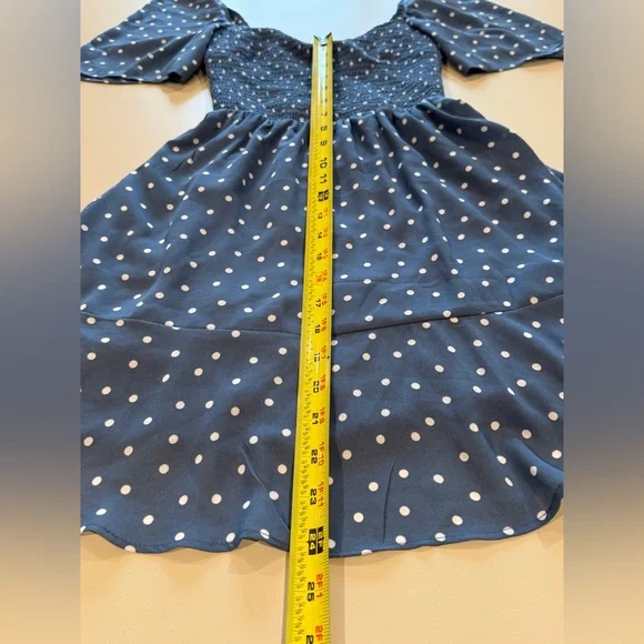 Abercrombie & Fitch Blue Polka Dot Smocked Flutter Sleeve Mini Dress XS - Picture 2 of 5